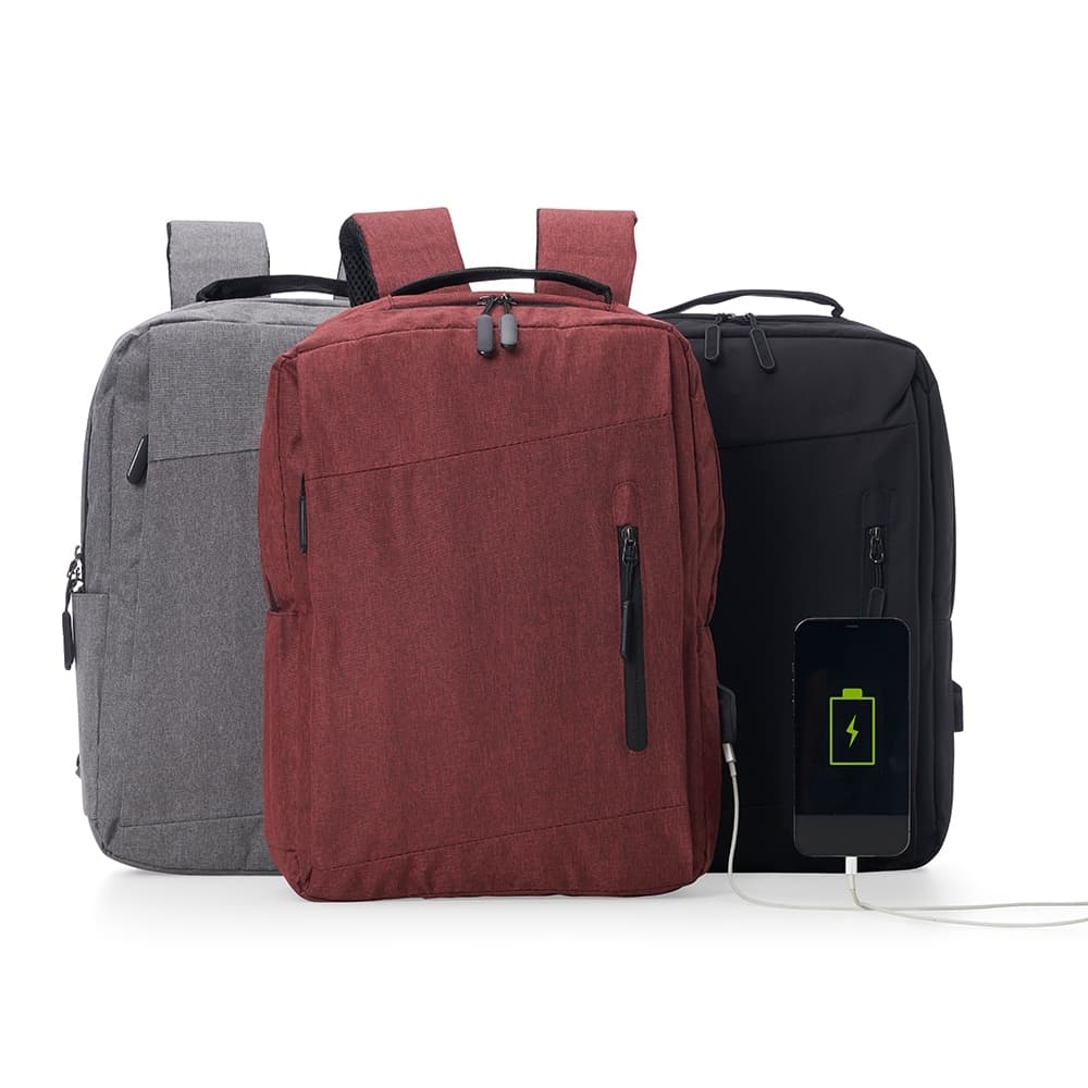 Mochila de Nylon USB 21L Zíper Lateral